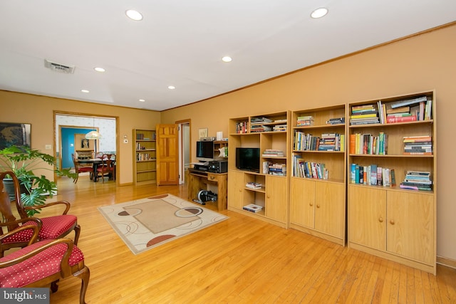 130 Bellmawr Ave, Haddon Heights, NJ 08035 - living area with light wood-type flooring, recessed lighting, and ornamental molding