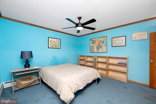 130 Bellmawr Ave, Haddon Heights, NJ 08035 - carpeted bedroom featuring ornamental molding, baseboards, and ceiling fan
