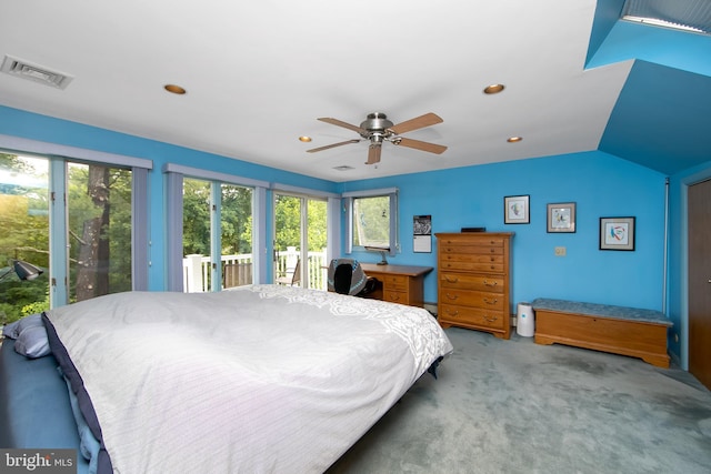 130 Bellmawr Ave, Haddon Heights, NJ 08035 - carpeted bedroom with access to exterior, recessed lighting, a ceiling fan, and vaulted ceiling