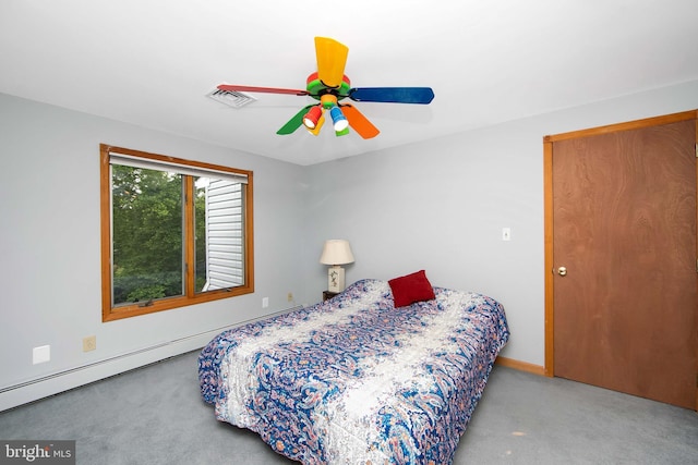 130 Bellmawr Ave, Haddon Heights, NJ 08035 - carpeted bedroom with a ceiling fan, a baseboard heating unit, and baseboards