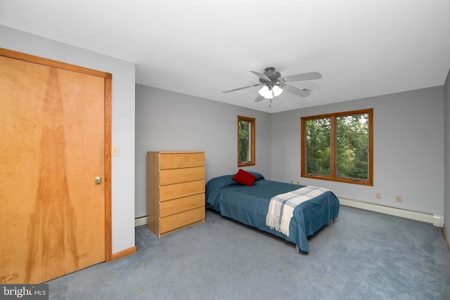 130 Bellmawr Ave, Haddon Heights, NJ 08035 - carpeted bedroom featuring baseboard heating, baseboards, and a ceiling fan