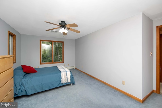 130 Bellmawr Ave, Haddon Heights, NJ 08035 - carpeted bedroom with a baseboard radiator, baseboards, and ceiling fan