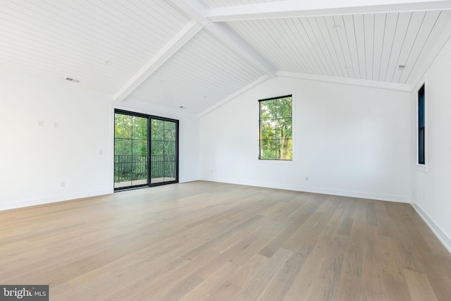 918 Ethan Allen Rd, Berwyn, PA 19312 - unfurnished living room with beam ceiling, light wood-style flooring, baseboards, and high vaulted ceiling