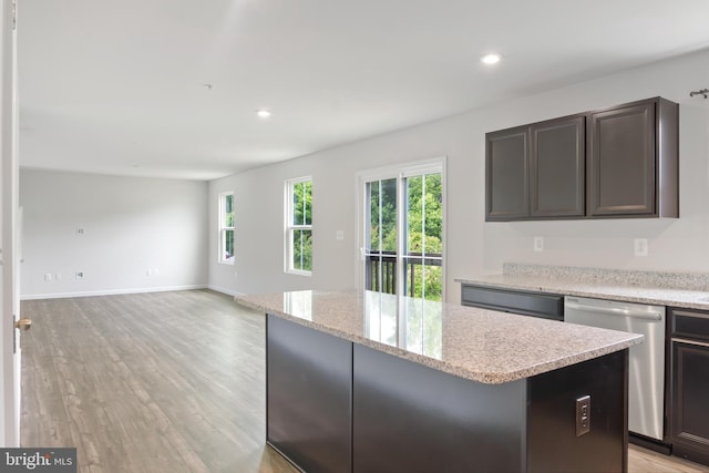 115 Shiningfield Ct, Middle River, MD 21220 - kitchen featuring dishwasher, a center island, light wood-style floors, recessed lighting, and baseboards