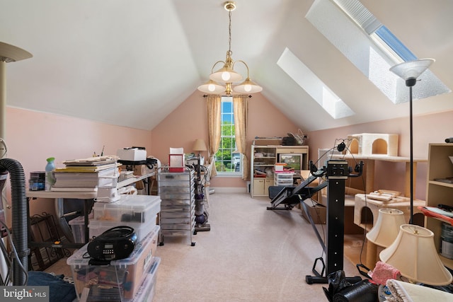 43971 Urbancrest Ct, Ashburn, VA 20147 - exercise room with a skylight, carpet flooring, and lofted ceiling