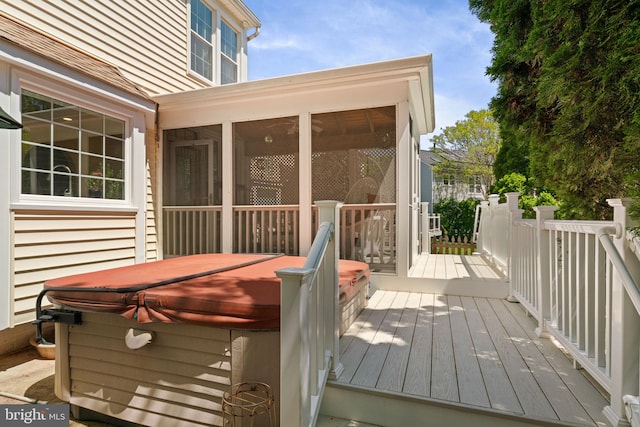 43971 Urbancrest Ct, Ashburn, VA 20147 - wooden deck with a sunroom and a hot tub