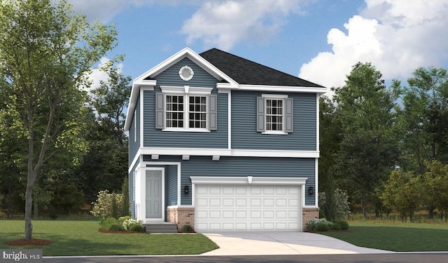 5721 Howard Dr, Glen Burnie, MD 21061 - view of front facade with concrete driveway, a front yard, brick siding, and a garage