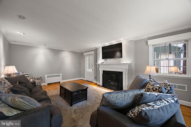 201 S Rd, Wilmington, DE 19809 - living area featuring ornamental molding, plenty of natural light, recessed lighting, wood finished floors, and a glass covered fireplace