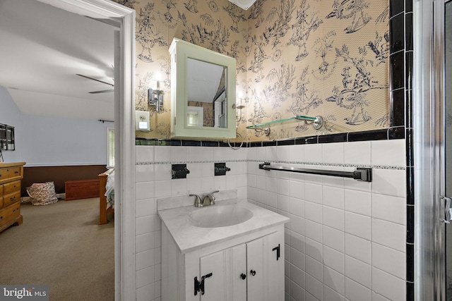 201 S Rd, Wilmington, DE 19809 - bathroom featuring vanity, wainscoting, and wallpapered walls