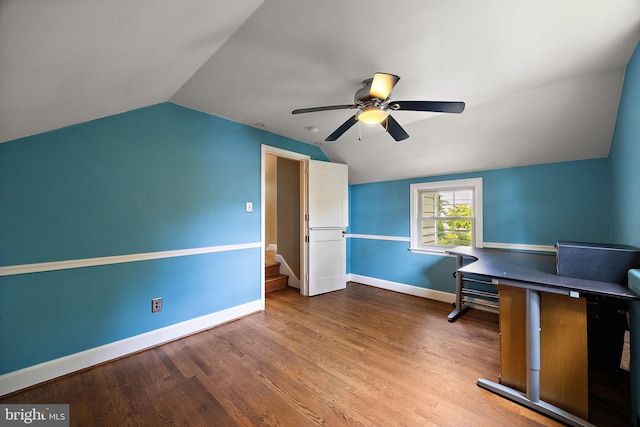 201 S Rd, Wilmington, DE 19809 - unfurnished office featuring lofted ceiling, baseboards, wood finished floors, and a ceiling fan