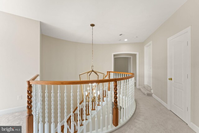 22962 Lois Ln, Brambleton, VA 20148 - hallway featuring carpet, an upstairs landing, and baseboards