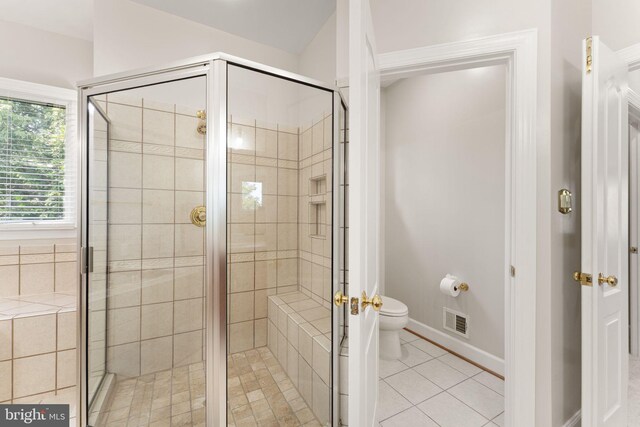 22962 Lois Ln, Brambleton, VA 20148 - bathroom with toilet, a stall shower, and tile patterned flooring