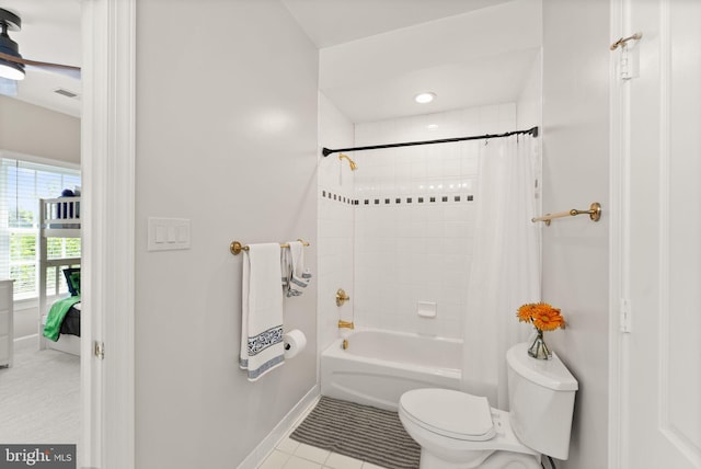 22962 Lois Ln, Brambleton, VA 20148 - full bathroom featuring toilet, baseboards, shower / bathtub combination with curtain, and tile patterned flooring