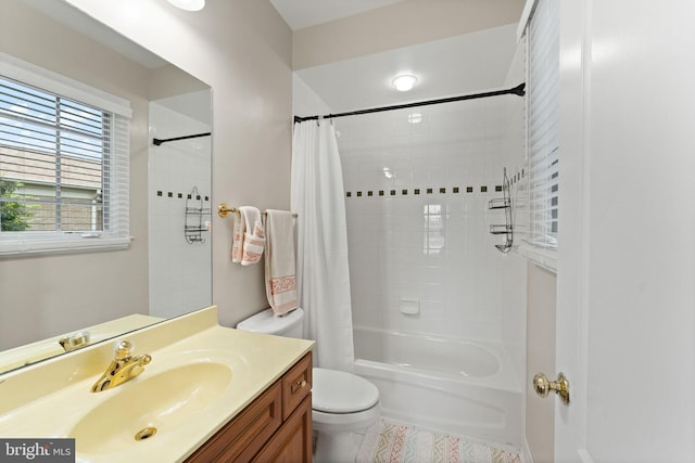 22962 Lois Ln, Brambleton, VA 20148 - full bath with vanity, shower / bath combo with shower curtain, toilet, and tile patterned floors