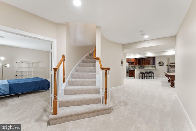 22962 Lois Ln, Brambleton, VA 20148 - stairway with carpet floors, baseboards, recessed lighting, and billiards table