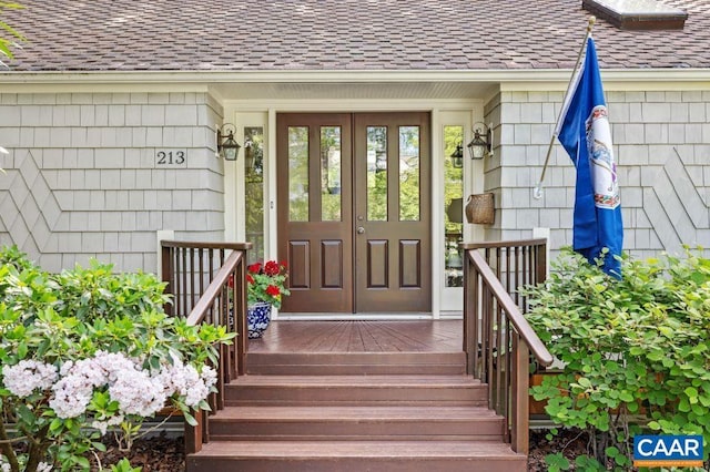 213 Turkey Ridge Rd, Charlottesville, VA 22903 - view of exterior entry featuring roof with shingles and french doors