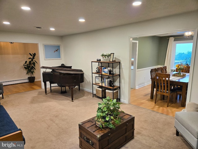 1222 Pinehurst Rd, Staunton, VA 24401 - carpeted living area featuring baseboard heating, recessed lighting, and baseboards