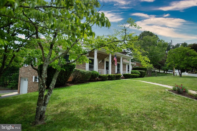 1222 Pinehurst Rd, Staunton, VA 24401 - view of front of property with brick siding, a porch, a front lawn, a garage, and a chimney