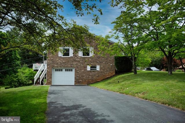 1222 Pinehurst Rd, Staunton, VA 24401 - view of property exterior featuring stairs, driveway, a lawn, and an attached garage