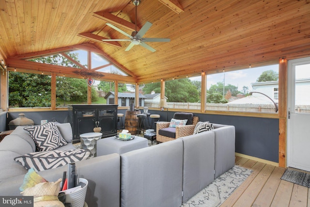 1107 Kenmore Ave, Fredericksburg, VA 22401 - sunroom / solarium with an outdoor living space, wooden ceiling, ceiling fan, and wood-type flooring