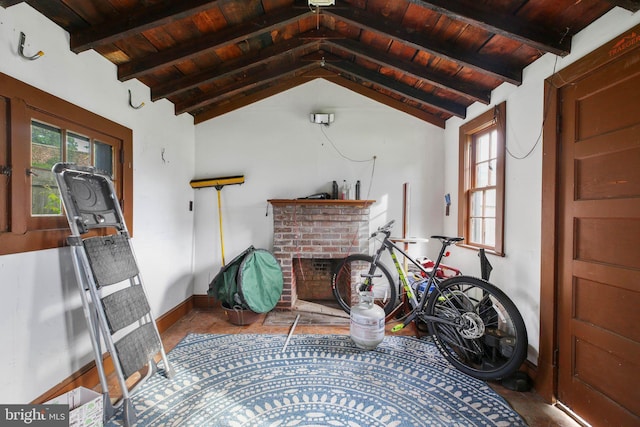 1107 Kenmore Ave, Fredericksburg, VA 22401 - living room with wooden ceiling and a brick fireplace
