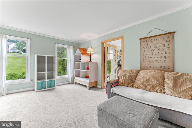 11 White Oak Dr, West Grove, PA 19390 - carpeted living area with ornamental molding and baseboards