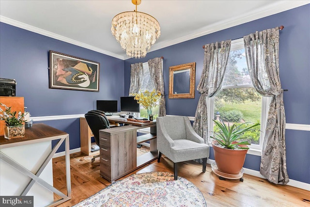 11 White Oak Dr, West Grove, PA 19390 - office space featuring a chandelier, crown molding, wood finished floors, and baseboards