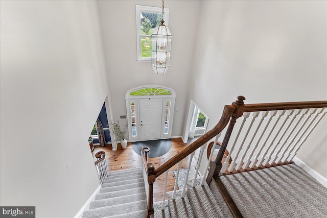 11 White Oak Dr, West Grove, PA 19390 - foyer entrance with a chandelier, baseboards, stairway, and a high ceiling