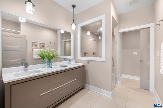 729 Highgate Row, Crozet, VA 22932 - full bath with a shower stall, double vanity, baseboards, and tile patterned floors