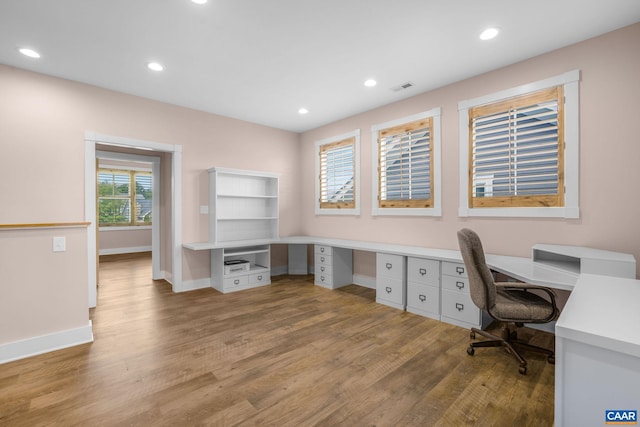 729 Highgate Row, Crozet, VA 22932 - unfurnished office with light wood finished floors, baseboards, built in study area, and recessed lighting