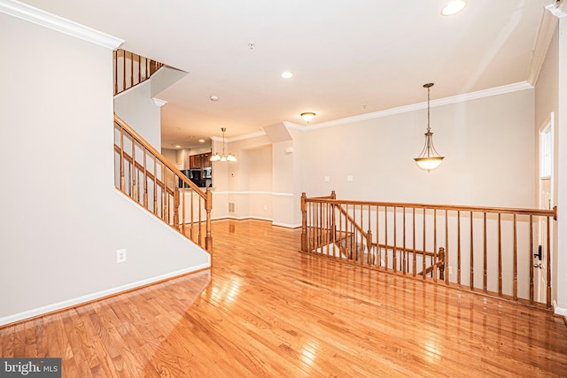 11919 Little Seneca Pkwy, Clarksburg, MD 20871 - spare room with hardwood / wood-style flooring, ornamental molding, a chandelier, recessed lighting, and baseboards