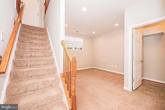 11919 Little Seneca Pkwy, Clarksburg, MD 20871 - staircase featuring carpet, recessed lighting, and baseboards