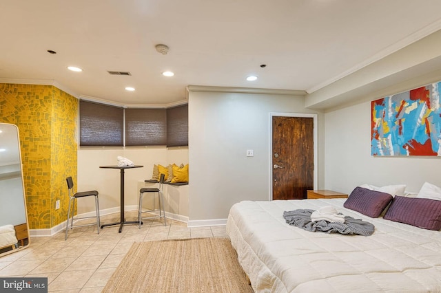 1337 Harvard St NW Unit 1, Washington, DC 20009 - bedroom with recessed lighting, ornamental molding, light tile patterned floors, and baseboards