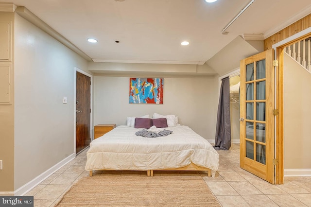 1337 Harvard St NW Unit 1, Washington, DC 20009 - bedroom with light tile patterned floors, recessed lighting, baseboards, and ornamental molding