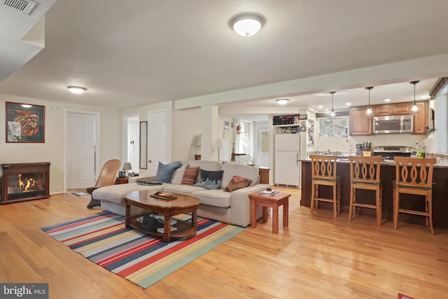 3615 22nd St N, Arlington, VA 22207 - living room featuring a glass covered fireplace and light wood-type flooring