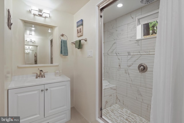 3615 22nd St N, Arlington, VA 22207 - bathroom with a stall shower, vanity, and recessed lighting