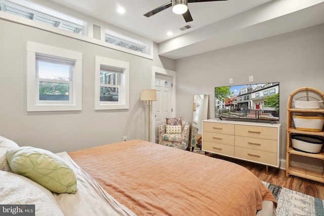 3615 10th St NW Unit A, Washington, DC 20010 - bedroom featuring dark wood-style flooring, recessed lighting, and ceiling fan