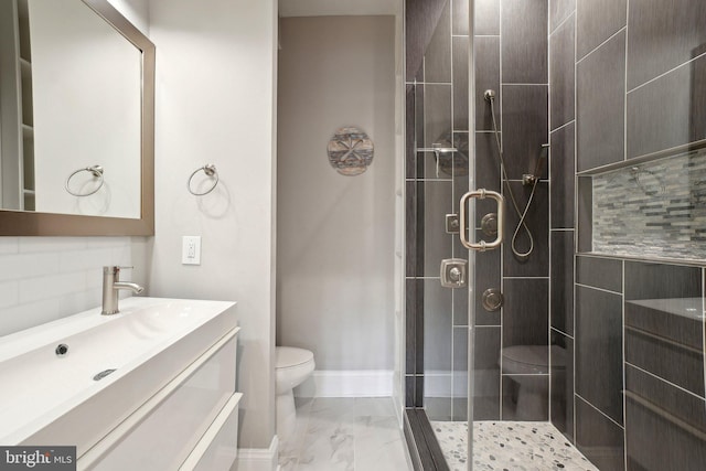 3615 10th St NW Unit A, Washington, DC 20010 - full bath featuring toilet, marble look tile flooring, vanity, and a shower stall