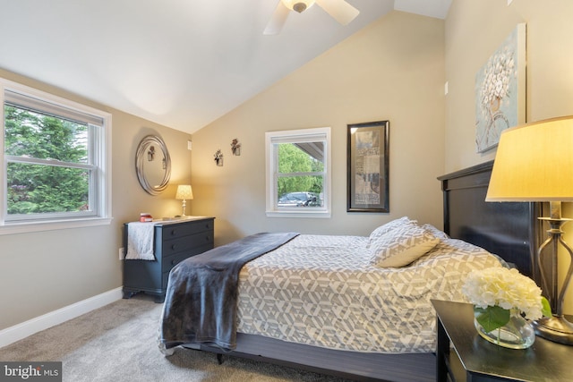 1104 N Pleasantview Rd, Pottstown, PA 19464 - carpeted bedroom featuring lofted ceiling, multiple windows, baseboards, and ceiling fan