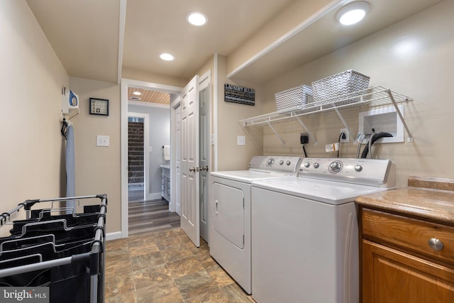 1104 N Pleasantview Rd, Pottstown, PA 19464 - laundry area featuring separate washer and dryer, stone finish flooring, recessed lighting, and baseboards