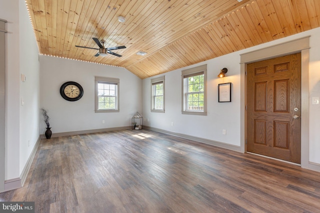 1104 N Pleasantview Rd, Pottstown, PA 19464 - empty room featuring wood ceiling, lofted ceiling, ceiling fan, wood finished floors, and baseboards