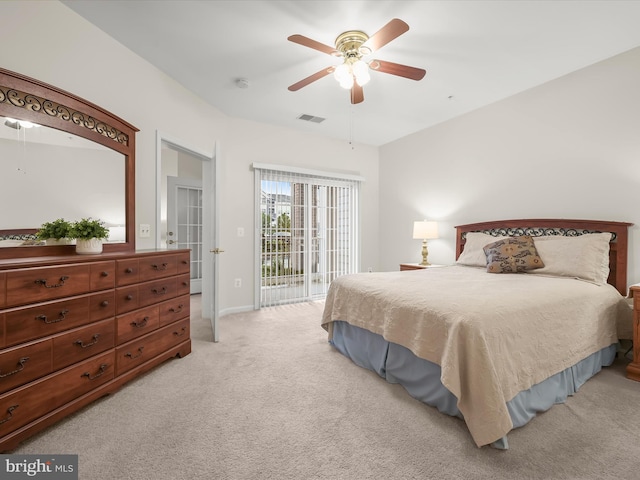 2608 Chapel Lake Dr Unit 112, Gambrills, MD 21054 - bedroom featuring access to exterior, light carpet, a ceiling fan, and baseboards