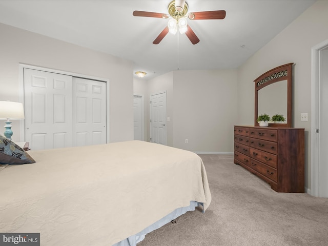 2608 Chapel Lake Dr Unit 112, Gambrills, MD 21054 - bedroom with light carpet, a ceiling fan, a closet, and baseboards
