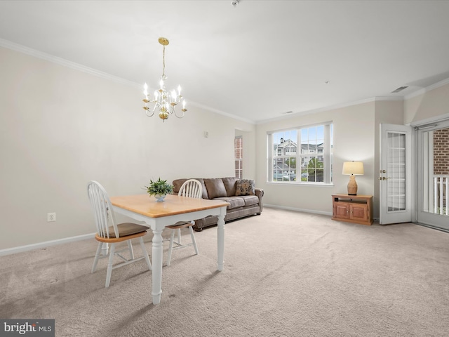 2608 Chapel Lake Dr Unit 112, Gambrills, MD 21054 - dining room featuring crown molding, baseboards, carpet floors, and a chandelier
