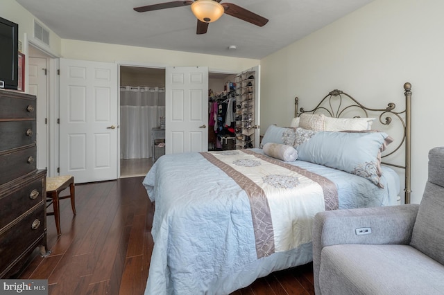 2006 Staghorn Dr, Mount Laurel, NJ 08054 - bedroom with dark wood-style flooring, a spacious closet, a closet, and a ceiling fan
