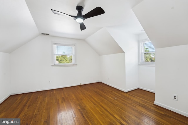 6775 Amherst Rd, Bryans Road, MD 20616 - bonus room with hardwood / wood-style floors, lofted ceiling, baseboards, and ceiling fan