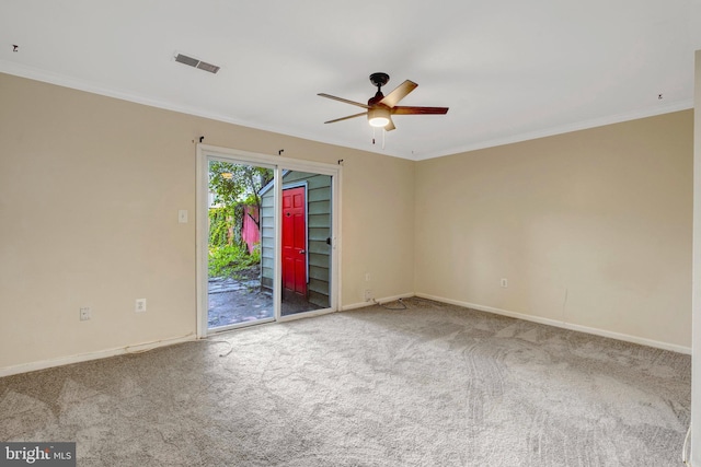 8760 Stoneridge Dr, Manassas, VA 20111 - spare room featuring a ceiling fan, carpet flooring, baseboards, and crown molding
