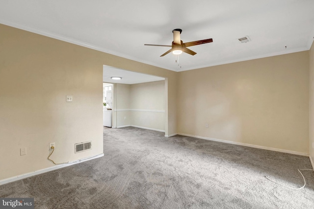 8760 Stoneridge Dr, Manassas, VA 20111 - carpeted empty room featuring ceiling fan, ornamental molding, and baseboards