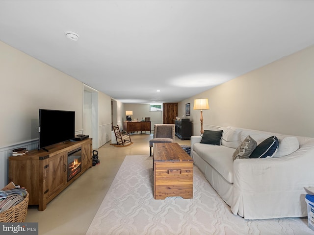 55 Ithica Ln, High View, WV 26808 - living room with concrete floors and a glass covered fireplace