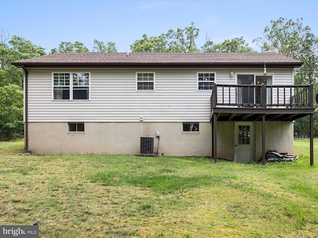 55 Ithica Ln, High View, WV 26808 - back of house featuring a deck, a lawn, and central AC unit